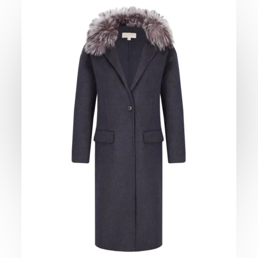 Michael By Michael Kors Fur Trimmed Long Wool Blend Coat